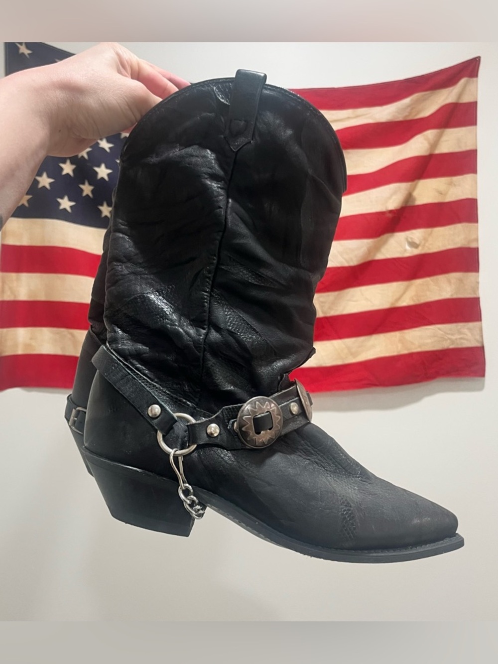 Vintage 80-90s Black Women's Western Harness Boot